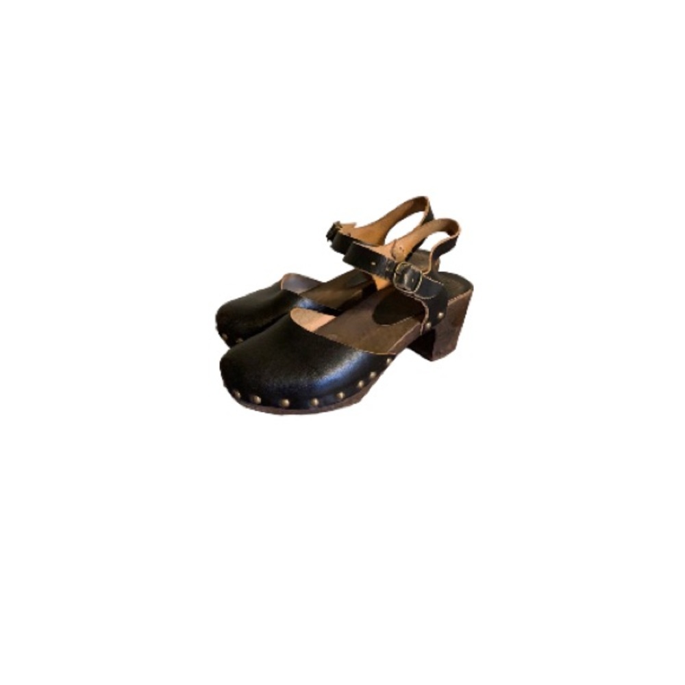 Bosabo Black Leather Wooden Clog Mule Heels - Women’s Size 6